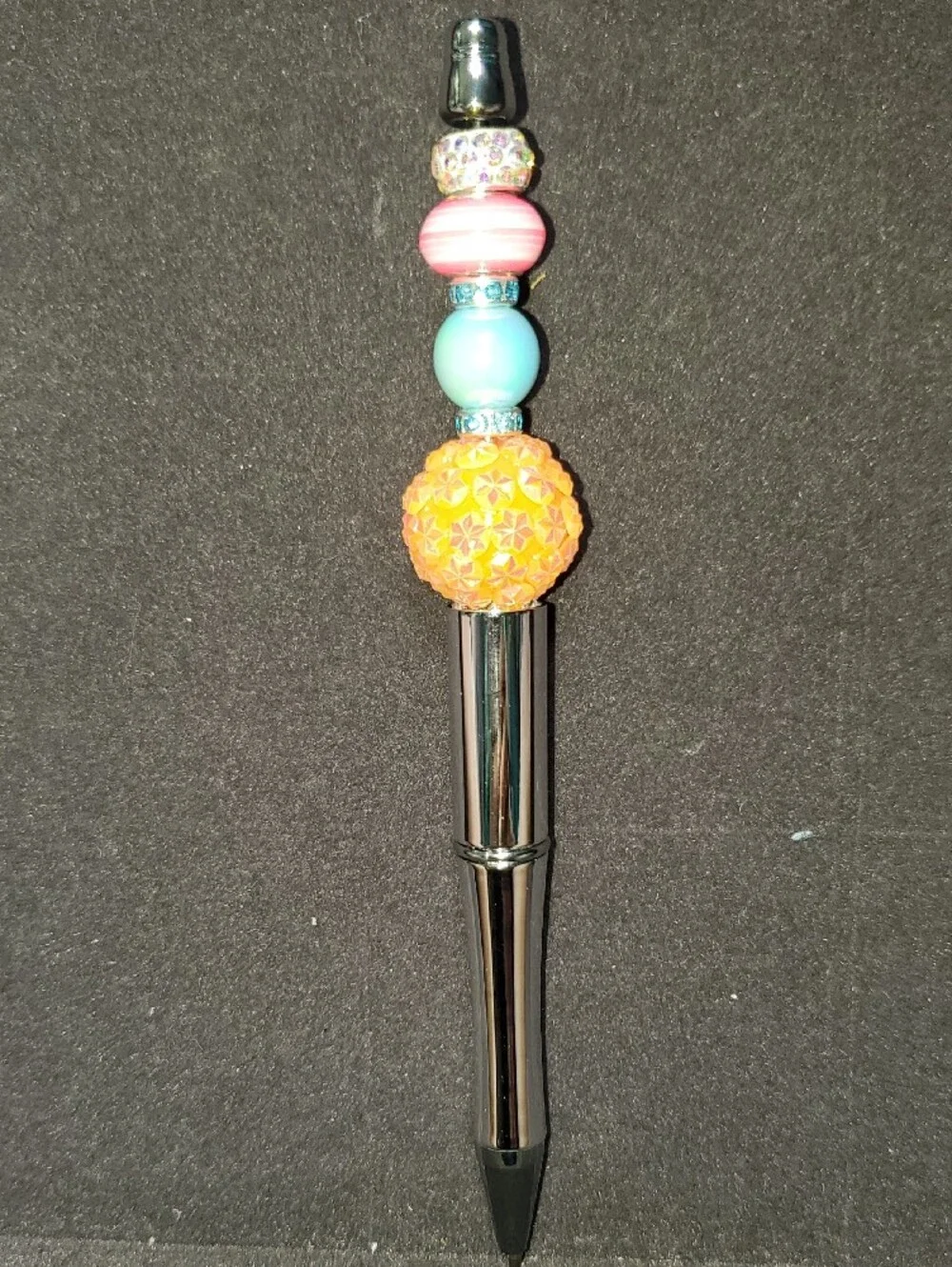 Fluffy Pink Heart & Peach Blue Fluff Beaded Pen READONABLE OFFERS ACCEPTED